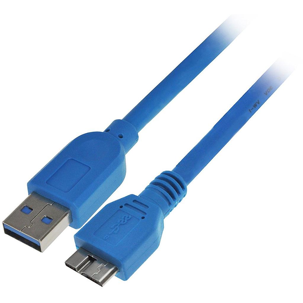 CABLE USB 3.0 SUPERSPEED A MALE TO MICRO B MALE 2M BLUE