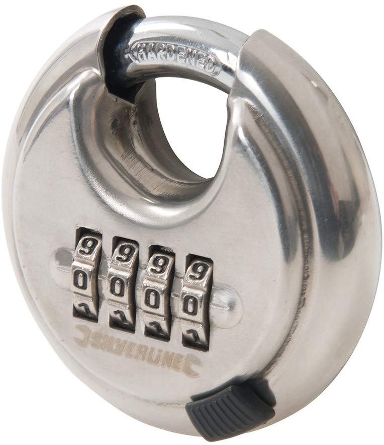 Cadenas à code 4 chiffres en acier inoxydable, Gris