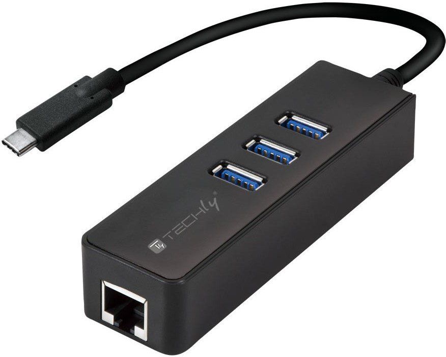 TECHLY USB 3.1/C GIGABIT USB ADAPTER WITH 3-PORT USB 3.0 HUB