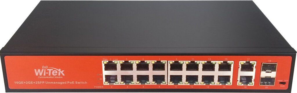 WITEK 16GE+2COMBO SFP FULL GIGA 802.3AF/AT POE SWITCH(350W)